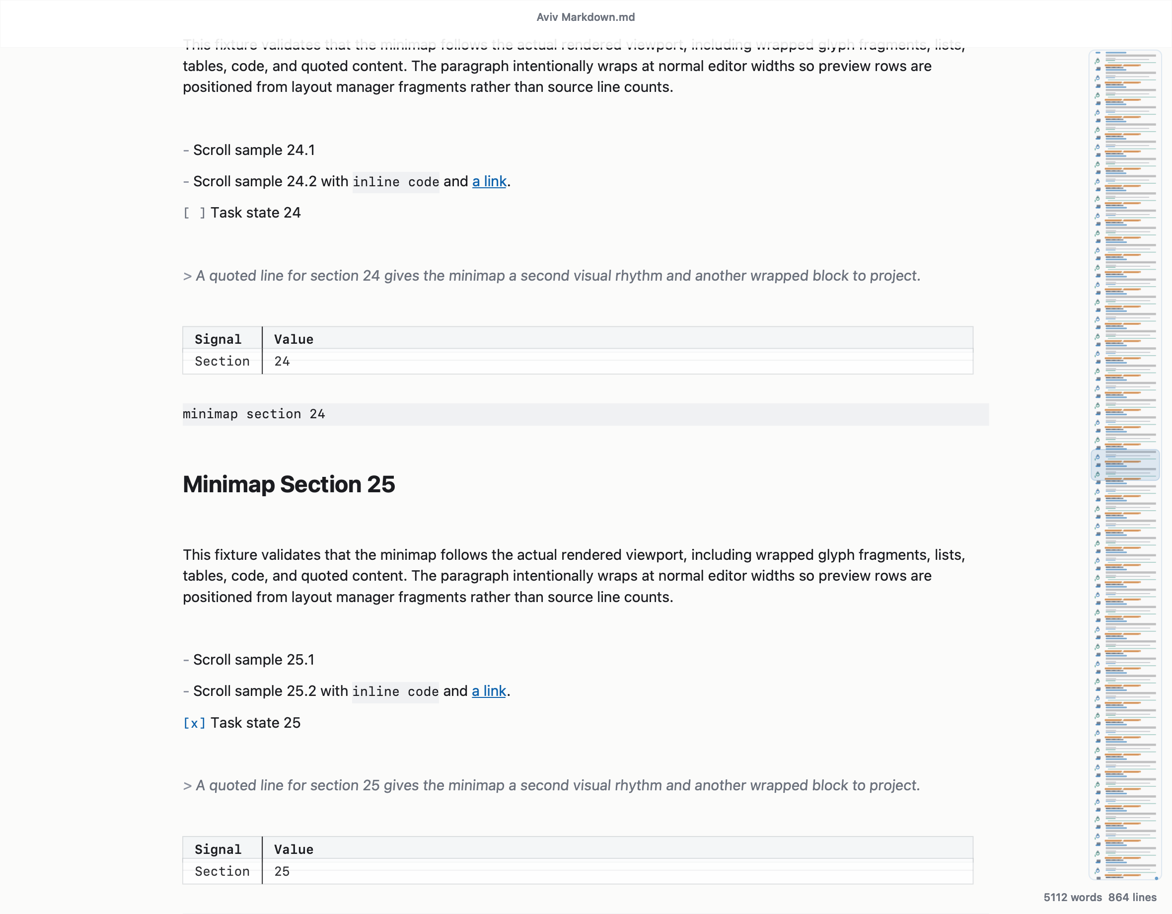 Aviv Editor minimap and rendered Markdown view